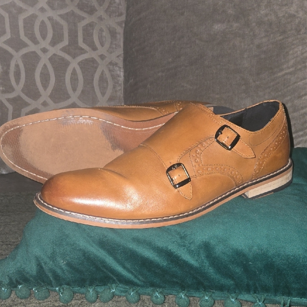 Bar III Brown Leather Double Monk Strap Shoes